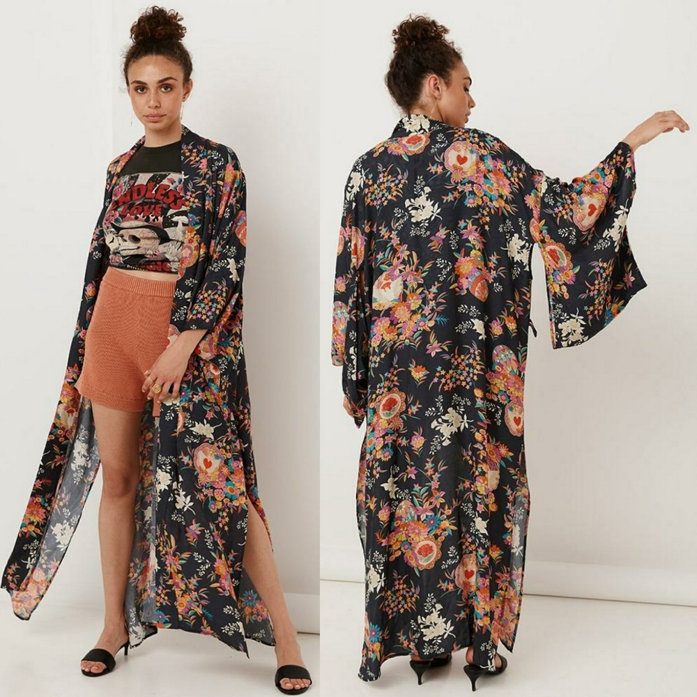 Spell Designs Leo Maxi Robe Kimono Charcoal S / M - Picture 6 of 16